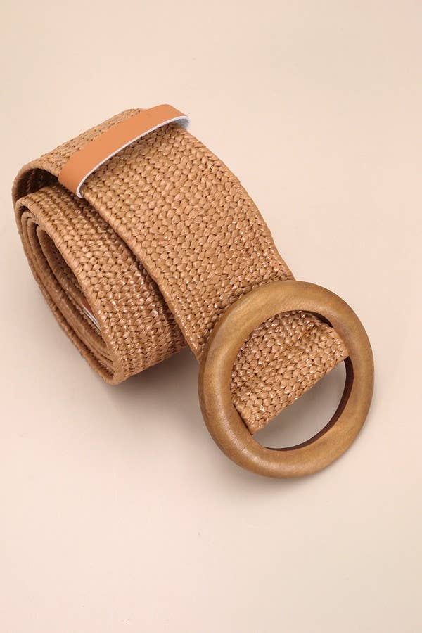 Wooden Buckled Woven Belt [White -or- Brown]