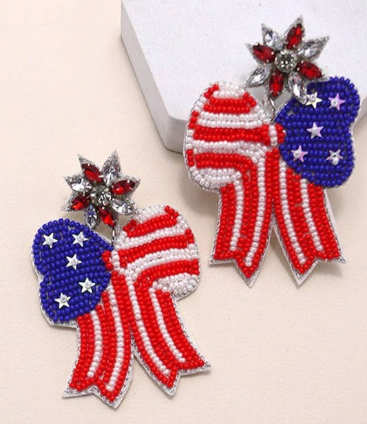 American Flag Bow Earrings