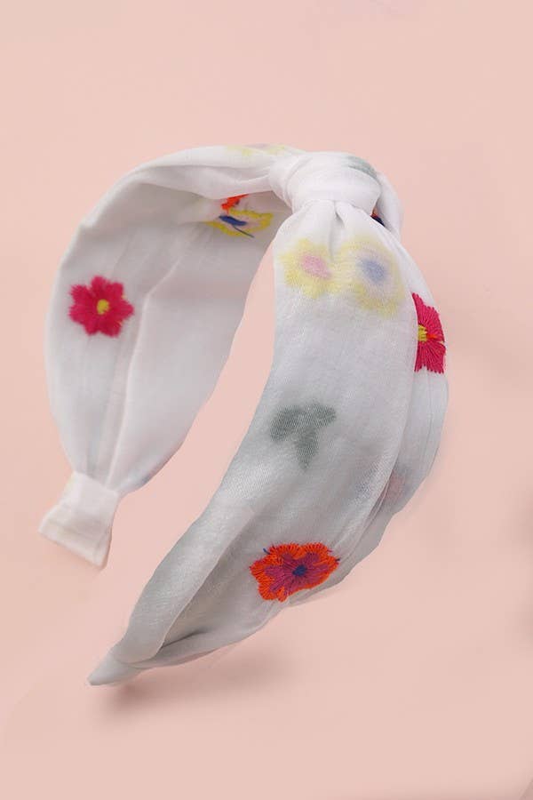 Floral Knotted Headband [White]