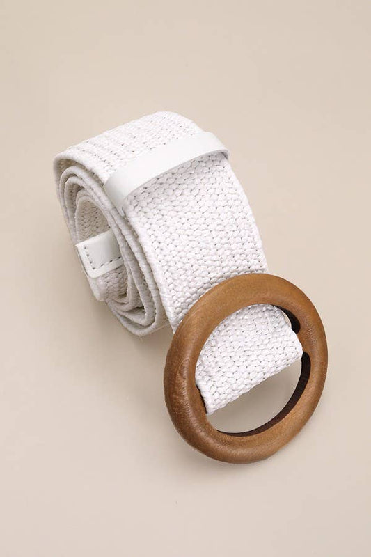 Wooden Buckled Woven Belt [White -or- Brown]