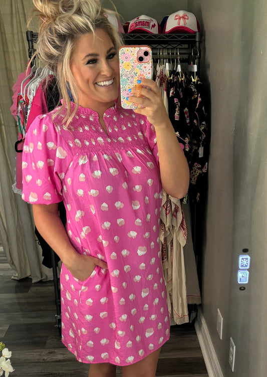 Cloud Print Smocked Dress [Pink]