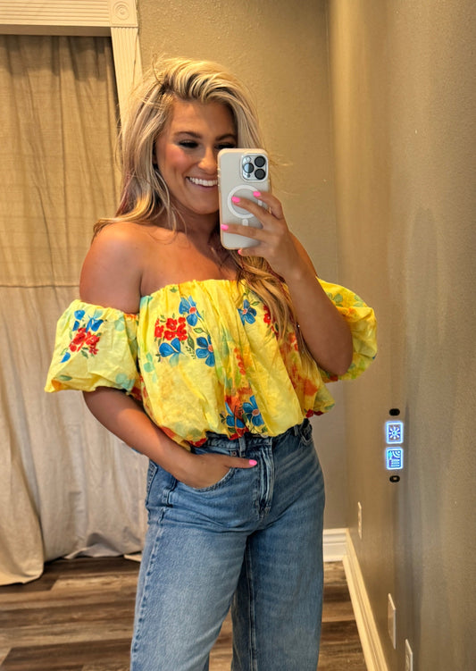 Off Shoulder Yellow Crop Top