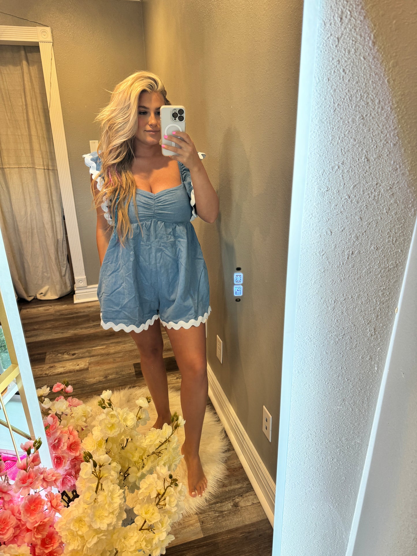 Denim Ruffle Romper [Light Denim]