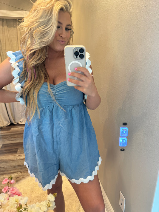 Denim Ruffle Romper [Light Denim]