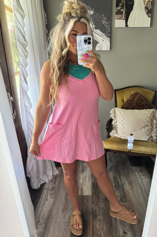 Active Dress w/ Built-in Romper [Pink]