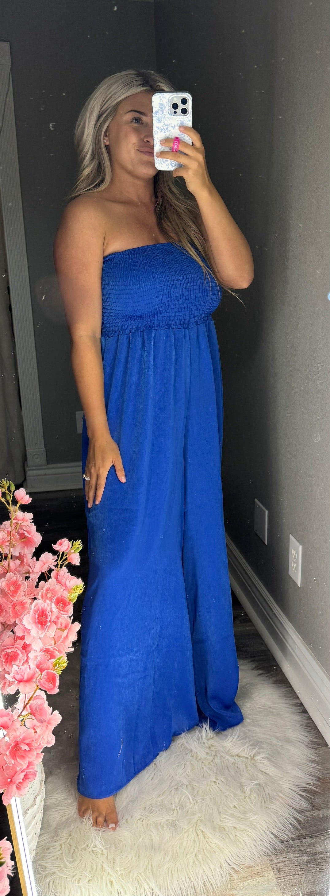 Wide Leg Smocked Jumpsuit [Royal Blue]