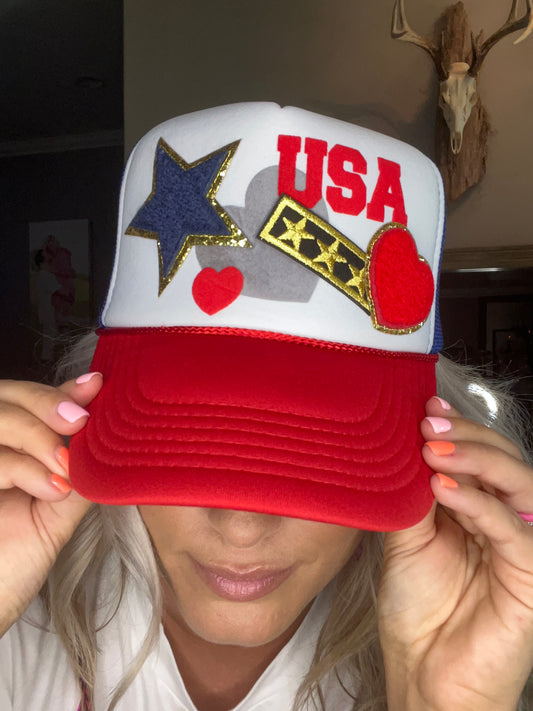 Patriotic Star Patch Trucker Hat [Red, White & Blue]