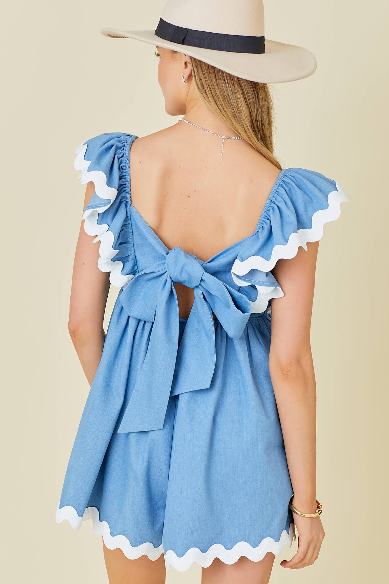 Denim Ruffle Romper [Light Denim]