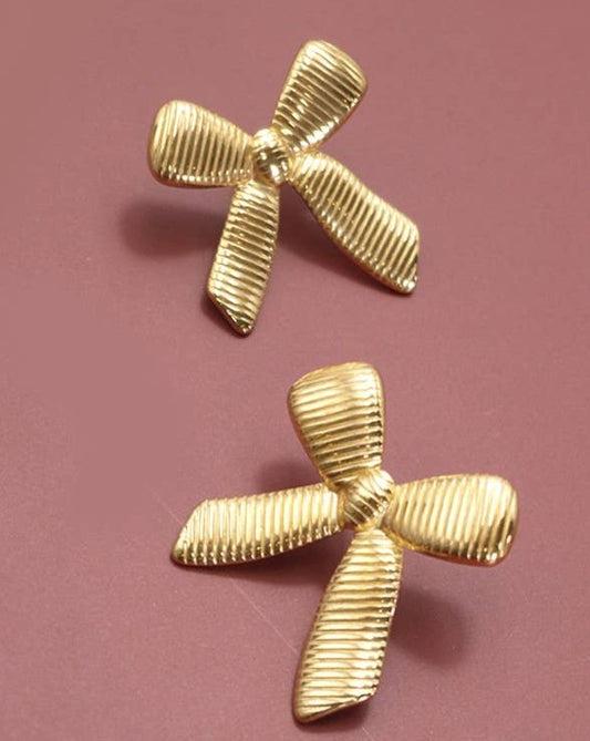 Gold Tied Bow Stud Earrings