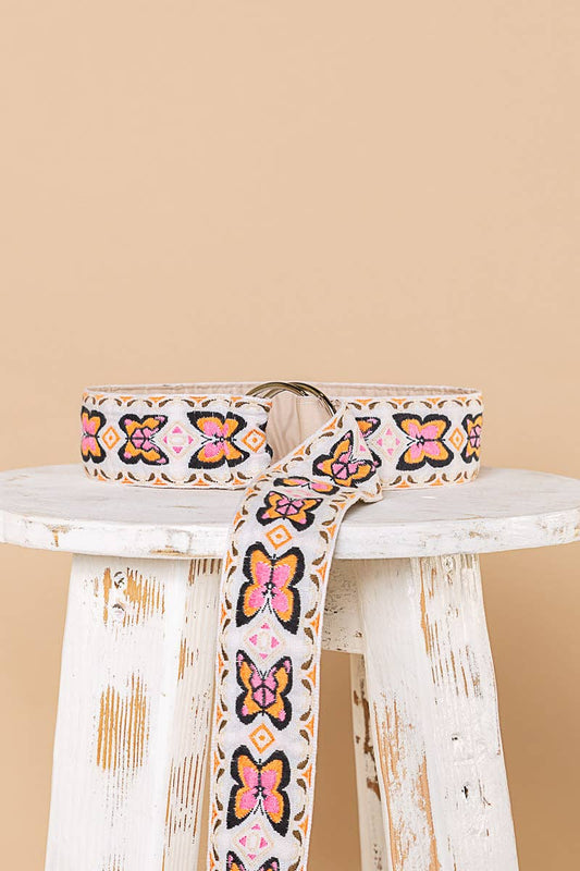 Embroidered Butterfly 'O' ring Belt